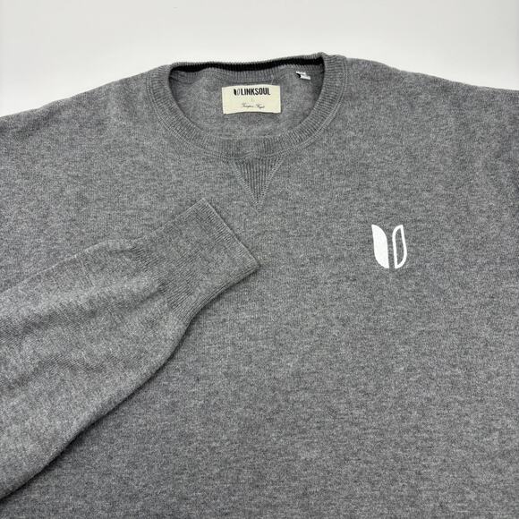 Linksoul Large Solid Gray Cotton Cashmere Blend Elbow Patch Pullover Sweater - Picture 1 of 7